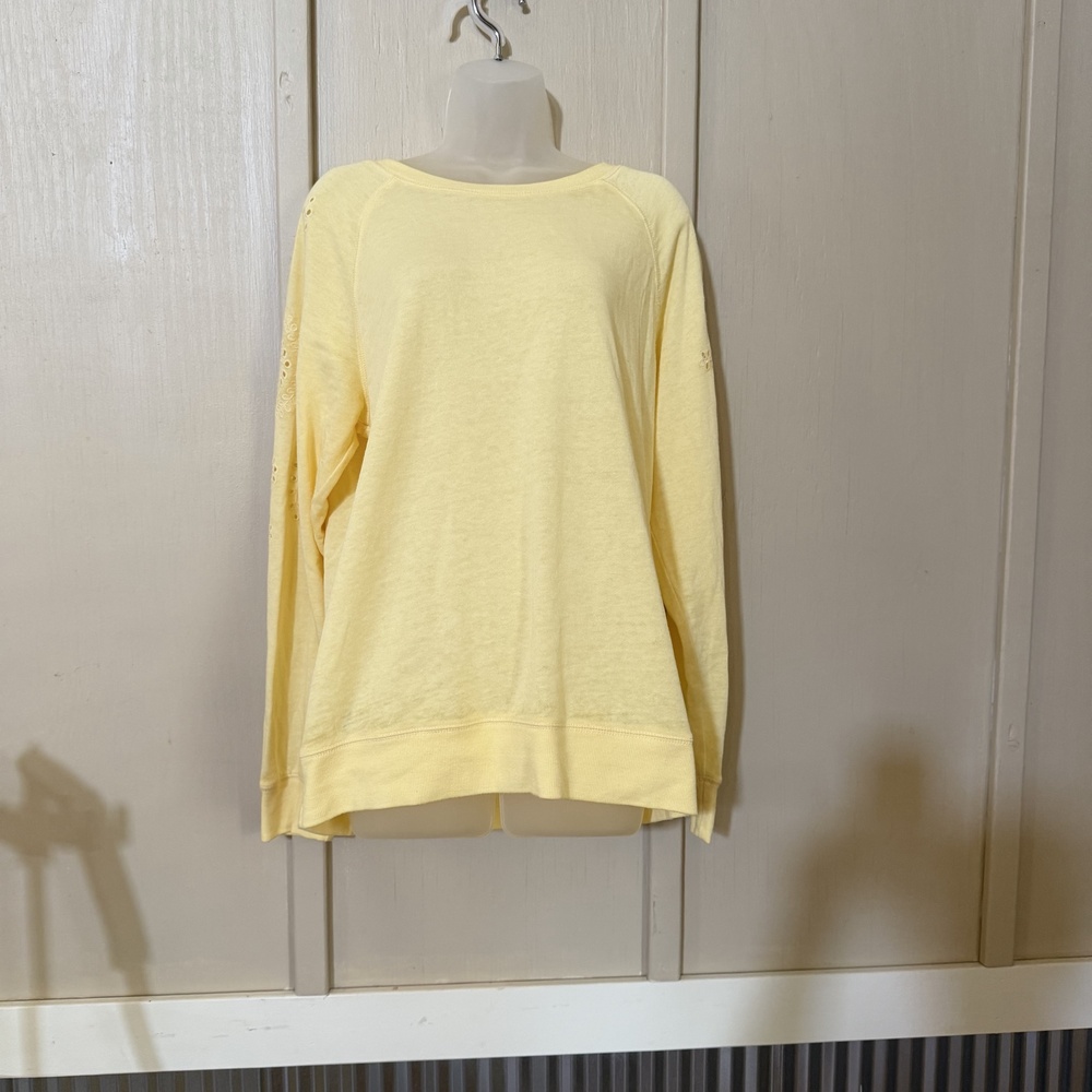 Joei & I Sweatshirt Womens L Butter Yellow Embroidered Eyelet Raglan Pullover